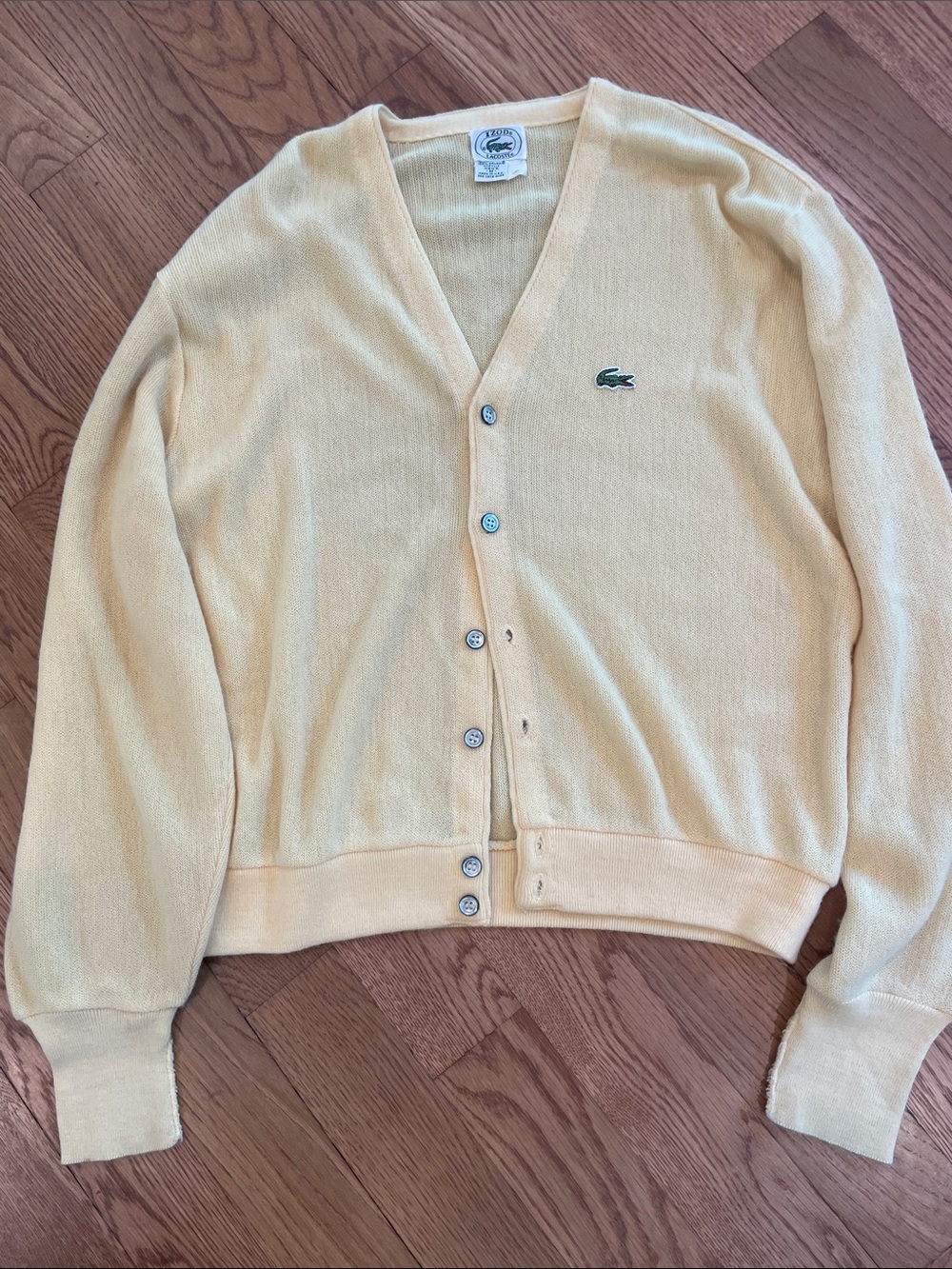 Vintage Lacoste Pale Yellow V-Neck Button Cardigan